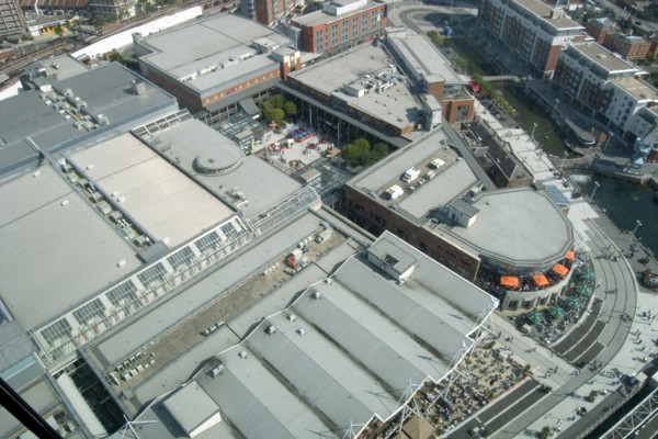 ENGLAND, Hampshire, Portsmouth, Gunwharf Quays. The Spinnaker Tower. Aerial view from observation
