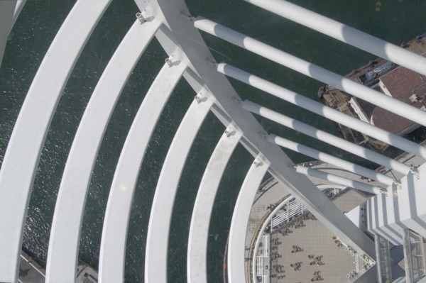 ENGLAND, Hampshire, Portsmouth, Gunwharf Quays. The Spinnaker Tower. View looking down through the