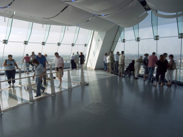ENGLAND, Hampshire, Portsmouth, "Gunwharf Quays. The Spinnaker Tower. Interior view with visitors