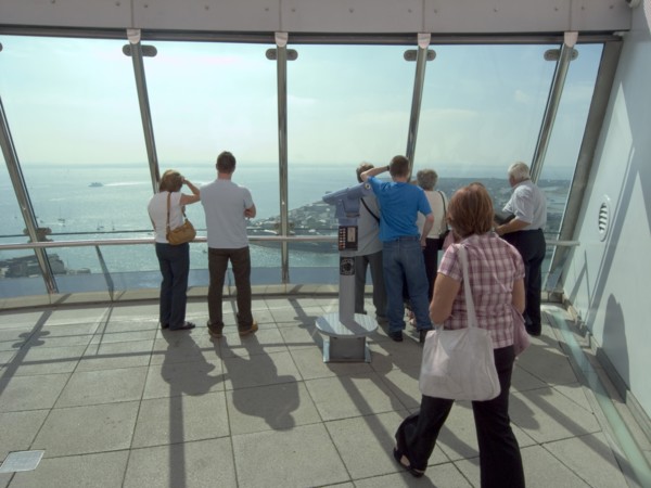 ENGLAND, Hampshire, Portsmouth, "Gunwharf Quays. The Spinnaker Tower. Interior view with visitors