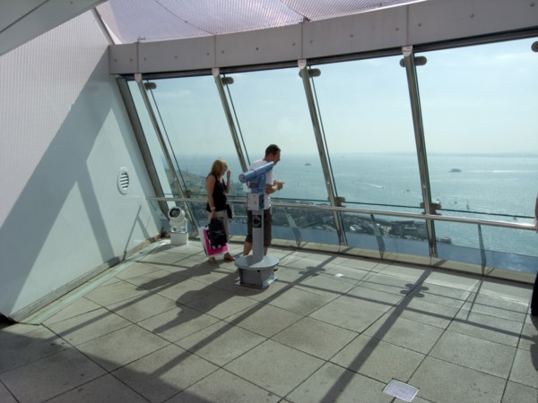 ENGLAND, Hampshire, Portsmouth, "Gunwharf Quays. The Spinnaker Tower. Interior view with visitors