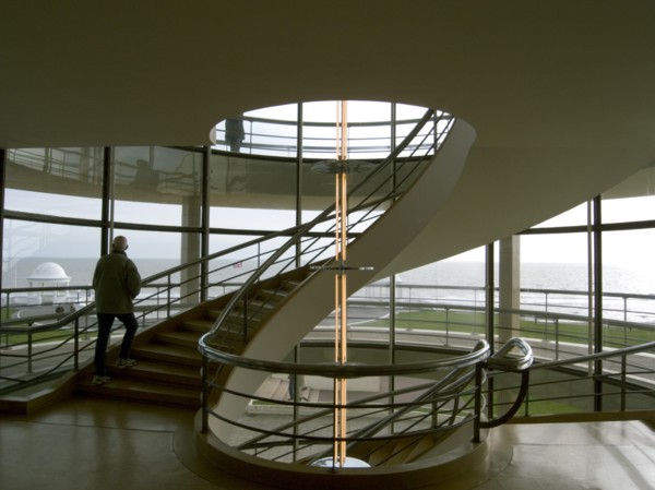 ENGLAND, East Sussex, Bexhill-on-Sea, The De La Warr Pavilion. Interior view of the helix staircase