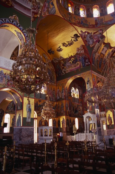 GREECE, Ionian Islands, Cephalonia, St Gerasimou Monastery interior.