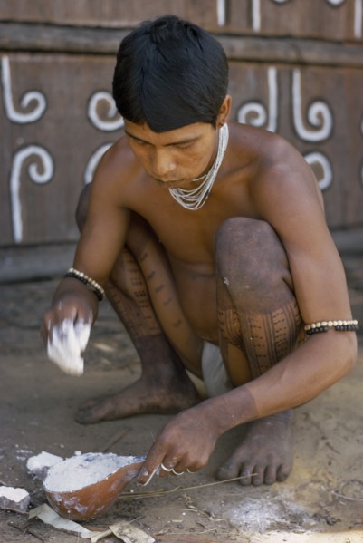 COLOMBIA, North West Amazon, Tukano Indigenous Tribe, Barasana man (sub group of Tukano) mixing