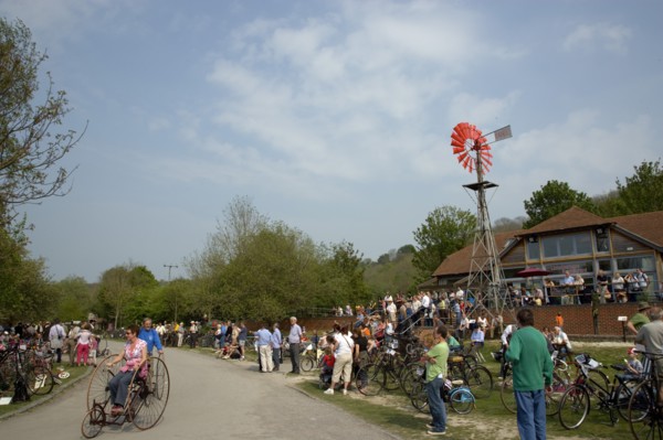 ENGLAND, West Sussex, Amberley, Amberley Working Museum. Veteran Cycle Day Grand Parade. Woman