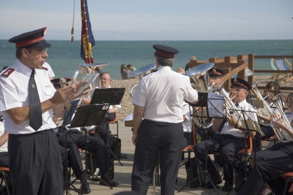 ENGLAND, West Sussex, Worthing, The Salvation Army band playing on the seafront