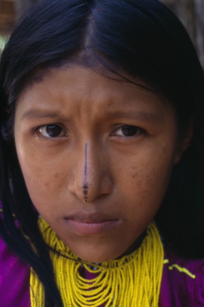 COLOMBIA, Darien, Kuna Indians, Head and shoulders portrait of Kuna girl from the Arquia community