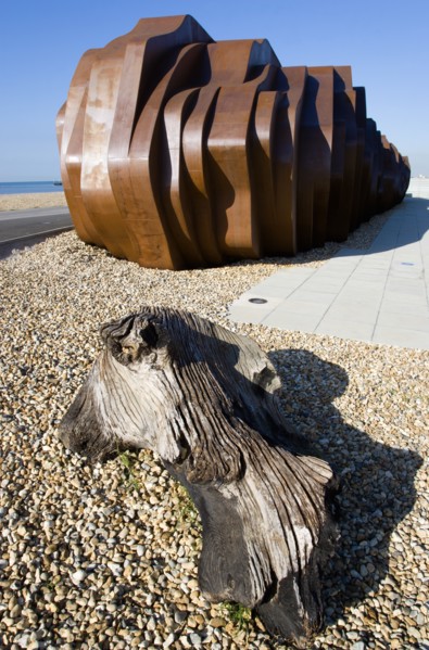 ENGLAND, West Sussex, Littlehampton, The rusted metal structure of the fish and seafood restaurant