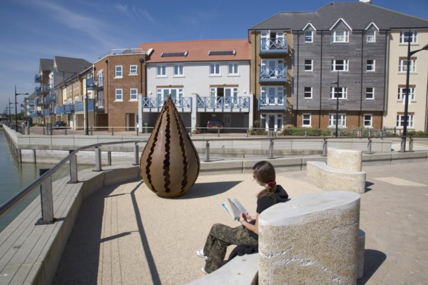 ENGLAND, West Sussex, Shoreham-by-Sea, Ropetackle housing development on the banks of the river