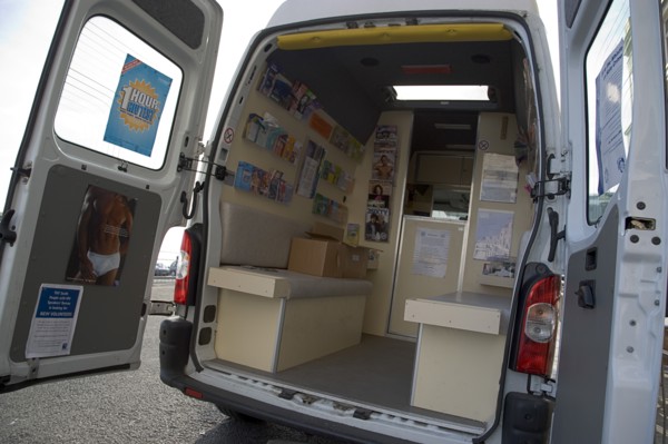 ENGLAND, East Sussex, Brighton, "Mobile HIV Aids testing unit, results given in one hour."