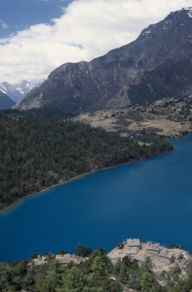 NEPAL, Lower Dolpo Trek, Phoksumdo, View south west over Pal Sentan Thasoon Chholing Monastery and