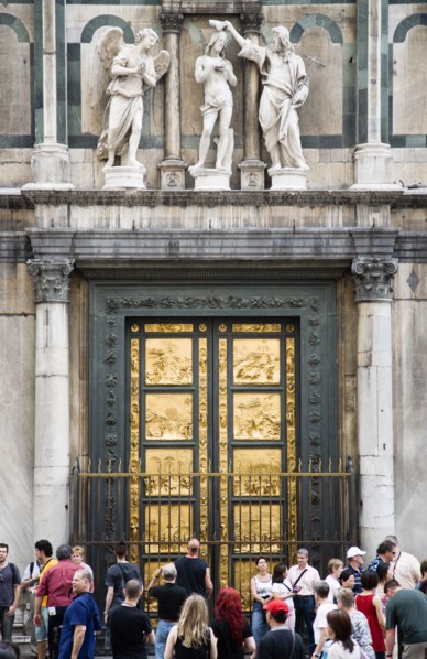 ITALY, Tuscany, Florence, "Tourists in front of the 15th Century East Door of the Baptistry by