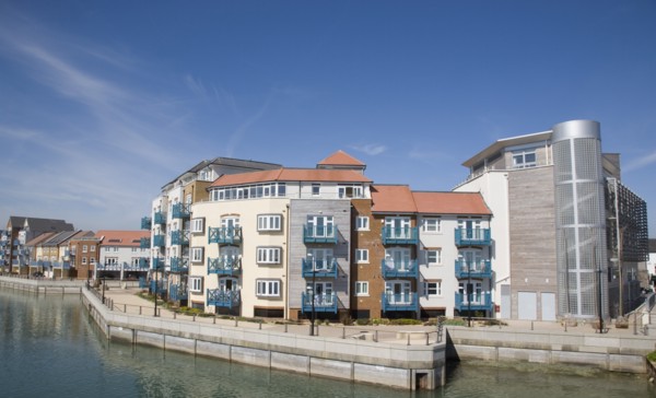 ENGLAND, West Sussex, Shoreham-by-Sea, Ropetackle modern housing development apartments on the