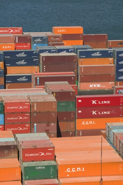 CHILE, Valparaiso, Containers stacked in the port.