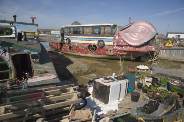 ENGLAND, West Sussex, Shoreham-by-Sea, "Houseboat moored along the banks of the river adur.  Former