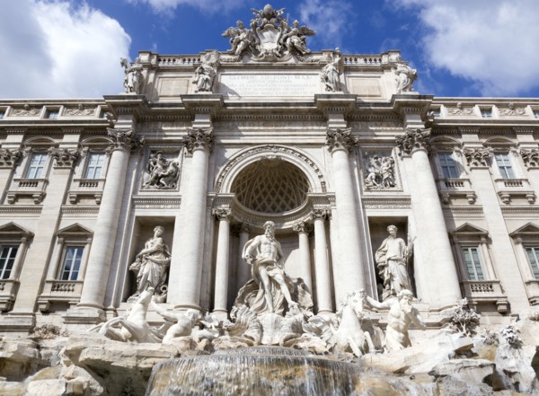 ITALY, Lazio, Rome, The 1762 Trevi Fountain by Nicola Salvi with a statue of the god Neptune in the