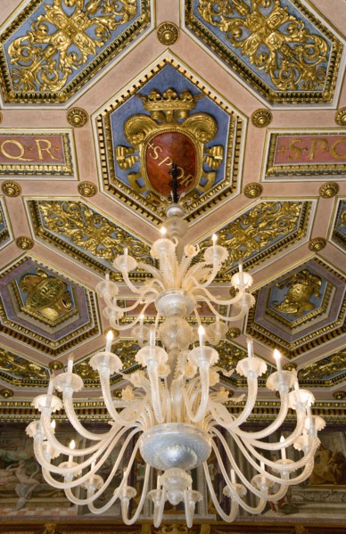 ITALY, Lazio, Rome, Capitoline Museum Palazzo Dei Conservatore chandelier hanging from the ceiling