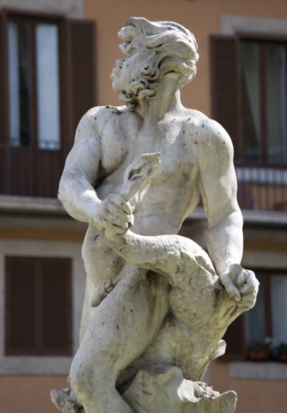 ITALY, Lazio, Rome, The Fontana del Moro or Fountain of the Moor in Piazza Navona. This central