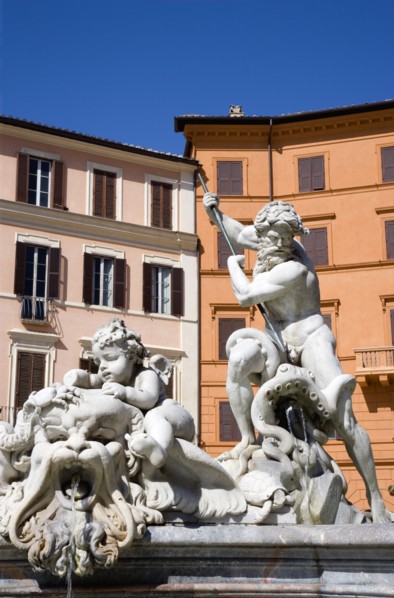 ITALY, Lazio, Rome, Piazza Navona The Fontana di Nettuno or Fountain of Neptune with the central