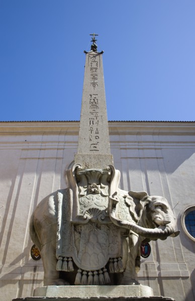 ITALY, Lazio, Rome, Bernini marble elephant in the Obelisk of Santa Maria sopra Minerva in the