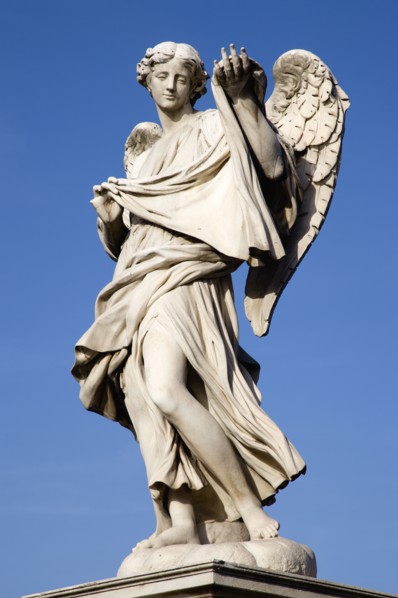 ITALY, Lazio, Rome, Statue of a winged female angel on the Ponte Sant Angelo bridge over the River