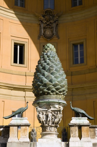 ITALY, Lazio, Rome, Vatican City Museums The Cortille della Pigna a huge bronze pine cone from a