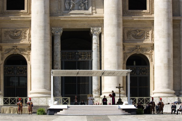 ITALY, Lazio, Rome, Vatican City Pope Benedict XVI under a canopy during an audience in Piazza San