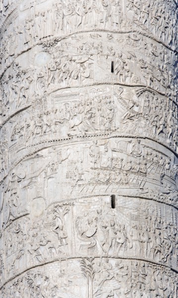 ITALY, Lazio, Rome, Detail of Trajan's Column with scenes of his victorious military campaigns