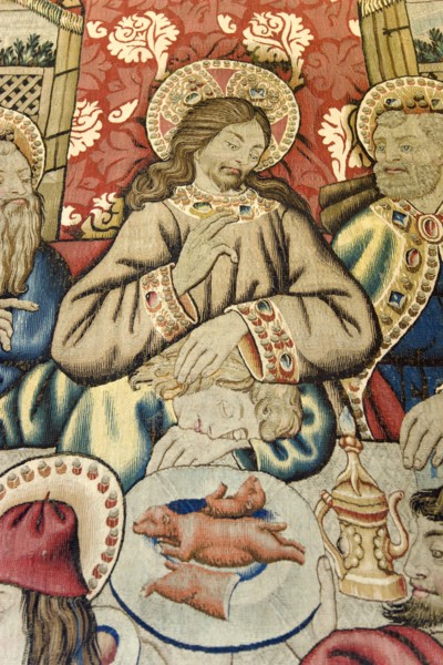 ITALY, Lazio, Rome, Vatican City Museum Detail of a 16th Century Flemish tapestry of the Last