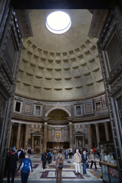 ITALY, Lazio, Rome, The interior of the Pantheon showing the oculus central opening and the