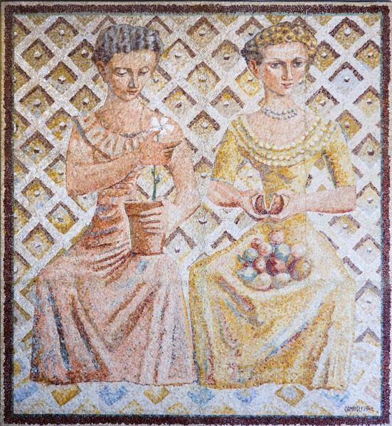 ITALY, Lazio, Rome, Vatican City Museum Mosaic of two seated women by Campigli dated 1940