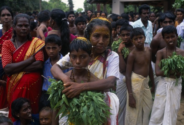 SRI LANKA, Religion, Hinduism, "Punnaccolai Festival. Tamil Oracle named Sothimalar with her arms
