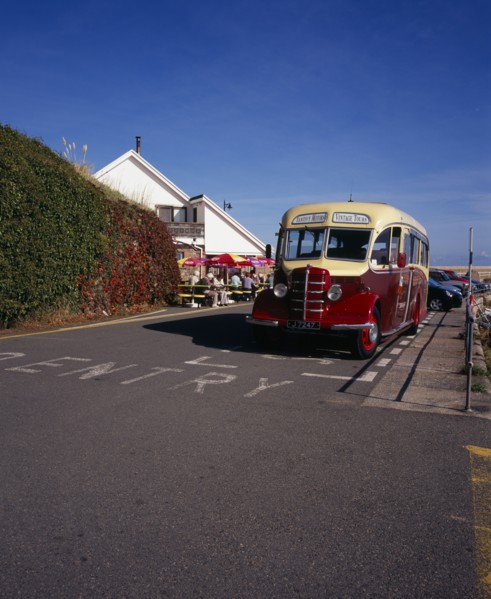 UNITED KINGDOM, Channel Islands, Jersey, A 1950’s Bedford Bus used to carry visitors around the