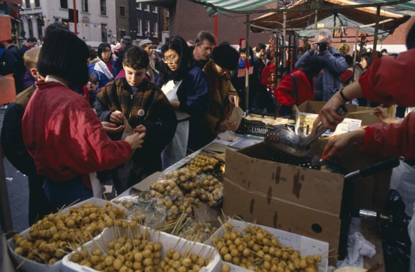 ENGLAND, London, Chinese New Year, "Food stall during Chinese New Year celebrations in Chinatown,