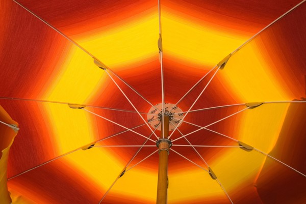 20093629 ITALY Campania Positano Detail of a beach umbrella on Spiaggia Grande. The towns main beach