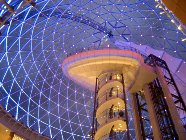 IRELAND, North, Belfast, Victoria Square shopping centre decorated for Christmas. View of the glass
