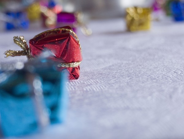 FESTIVALS, Religious, Christmas, Minature wrapped Christmas presents used as festive dinner table