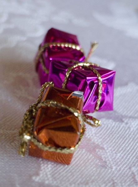 FESTIVALS, Religious, Christmas, Minature wrapped Christmas presents used as festive dinner table
