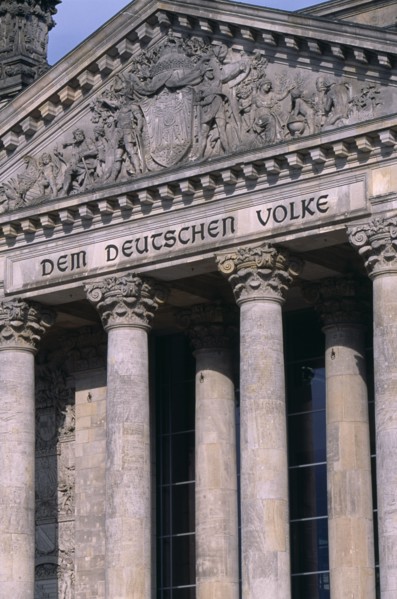 GERMANY, Berlin, Reichstag  seat of the German Parliament.  Part view of exterior facade with