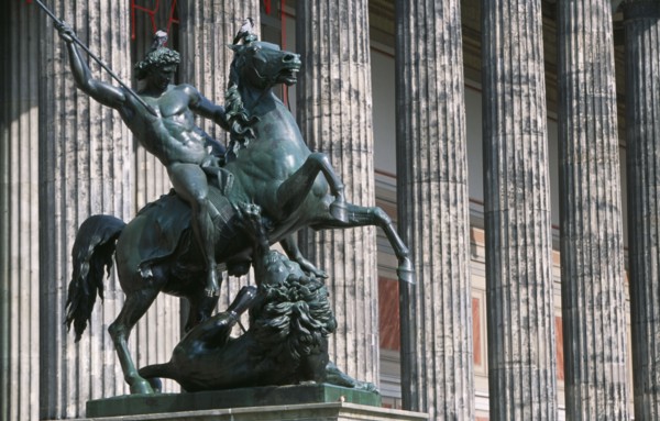 GERMANY, Berlin, Bronze equestrian statue entitled The Lion Fighter by Albert Wolf in 1847 outside