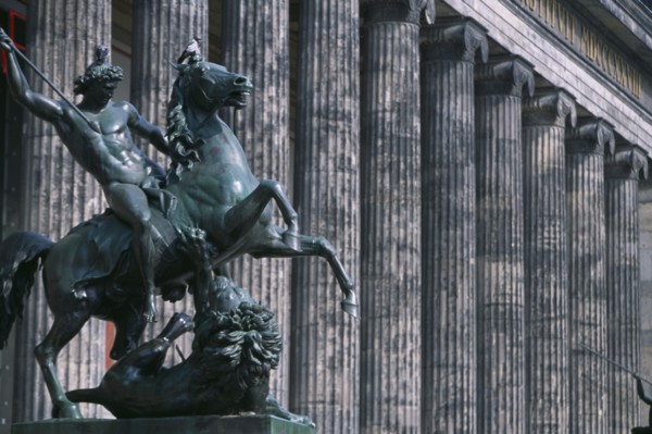 GERMANY, Berlin, Bronze equestrian statue entitled The Lion Fighter by Albert Wolf in 1847 outside