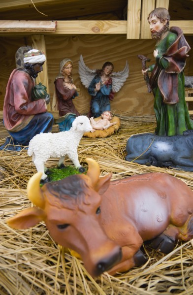 RELIGION, Festivals, Christmas, Outdoor Nativity scene beside the road at Christmas on Canouan