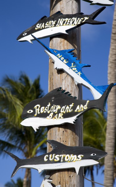 WEST INDIES, St Vincent And The Grenadines, Union Island, "Wooden signs in the shape of different