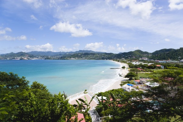 WEST INDIES, Grenada, St George, Gentle waves of the aquamarine sea breaking on the two mile