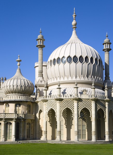 ENGLAND, East Sussex, Brighton, The onion shaped domes of the 19th Century Pavilion designed in the
