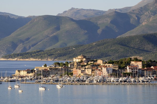 FRANCE, Corsica, St Florent, View of Old Town & harbour