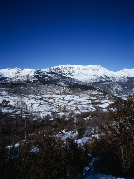 SPAIN, Aragon, Pyrenees, Snow covered mountain Macizo de Posets which is 3369 metres 11033 feet