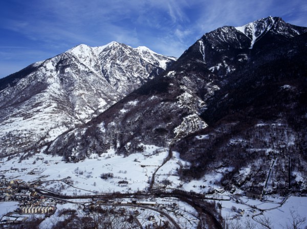 SPAIN, Catalonia, Lleida, Pyrenees. Elevated view north east from the route to Col du Portillon