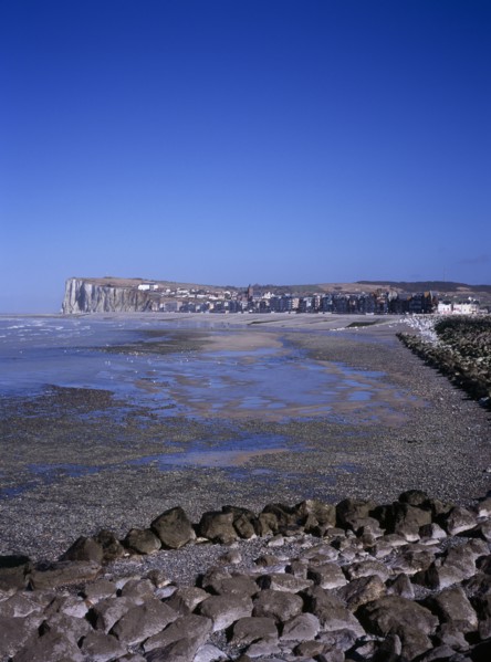 FRANCE, Normandy, Mers les Bains, View north east along shoreline by town Mers les Bains. Chalk
