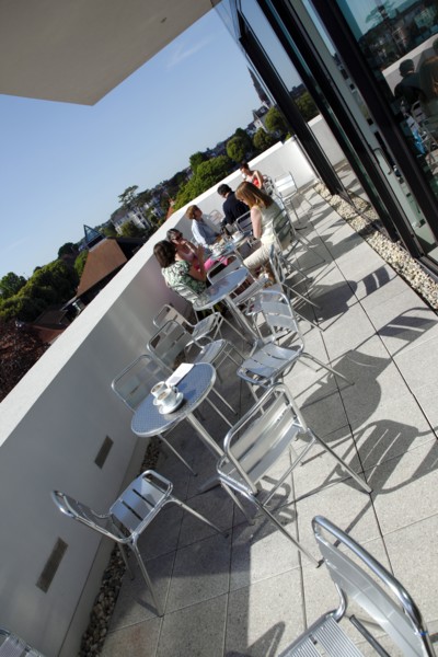 ENGLAND, East Sussex, Eastbourne, Towner Gallery building balcony outside the cafe area with